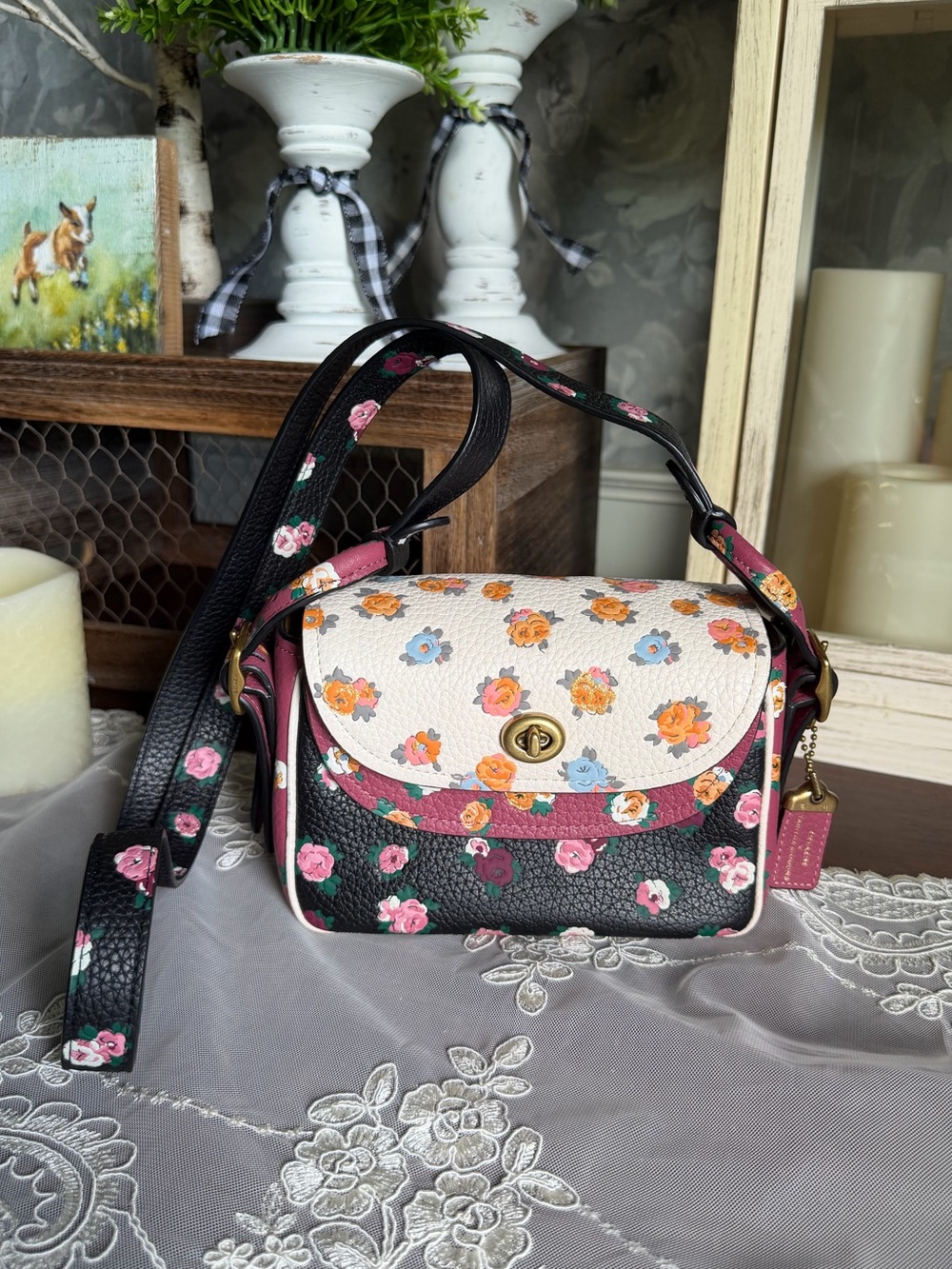 Limited Edition Coach X Tabitha Simmons Meadow Rose Floral Print Crossbody Purse